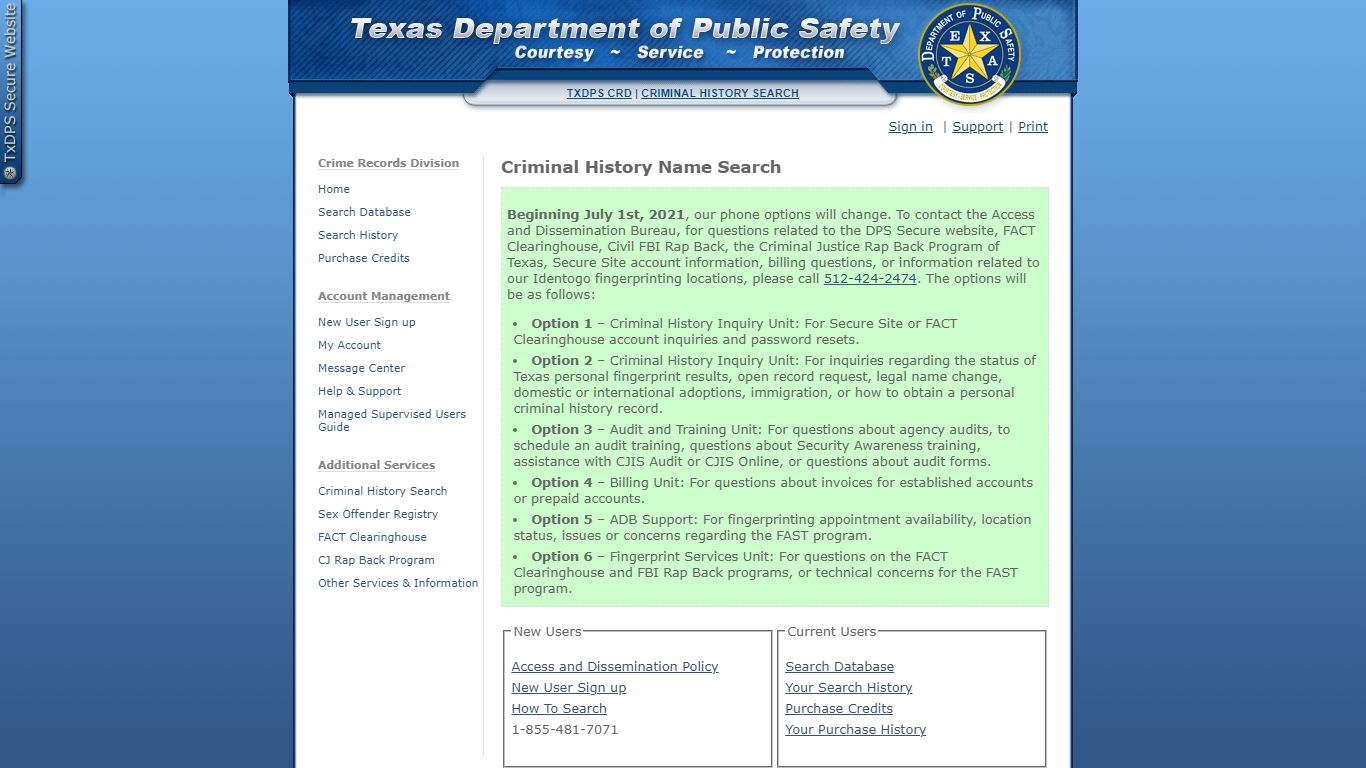 Criminal History Name Search | TxDPS Crime Records Division - Texas